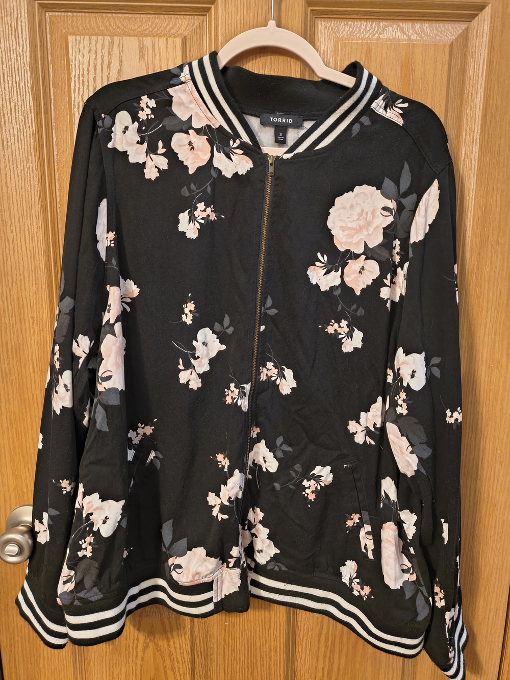 torrid Black Floral Bomber Jacket with Pink Blooms